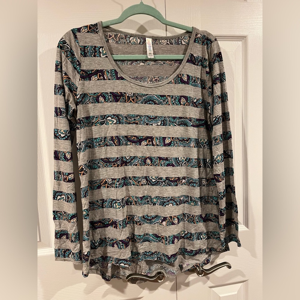 LuLaRoe Lynnae Paisley Striped Long Sleeve Top